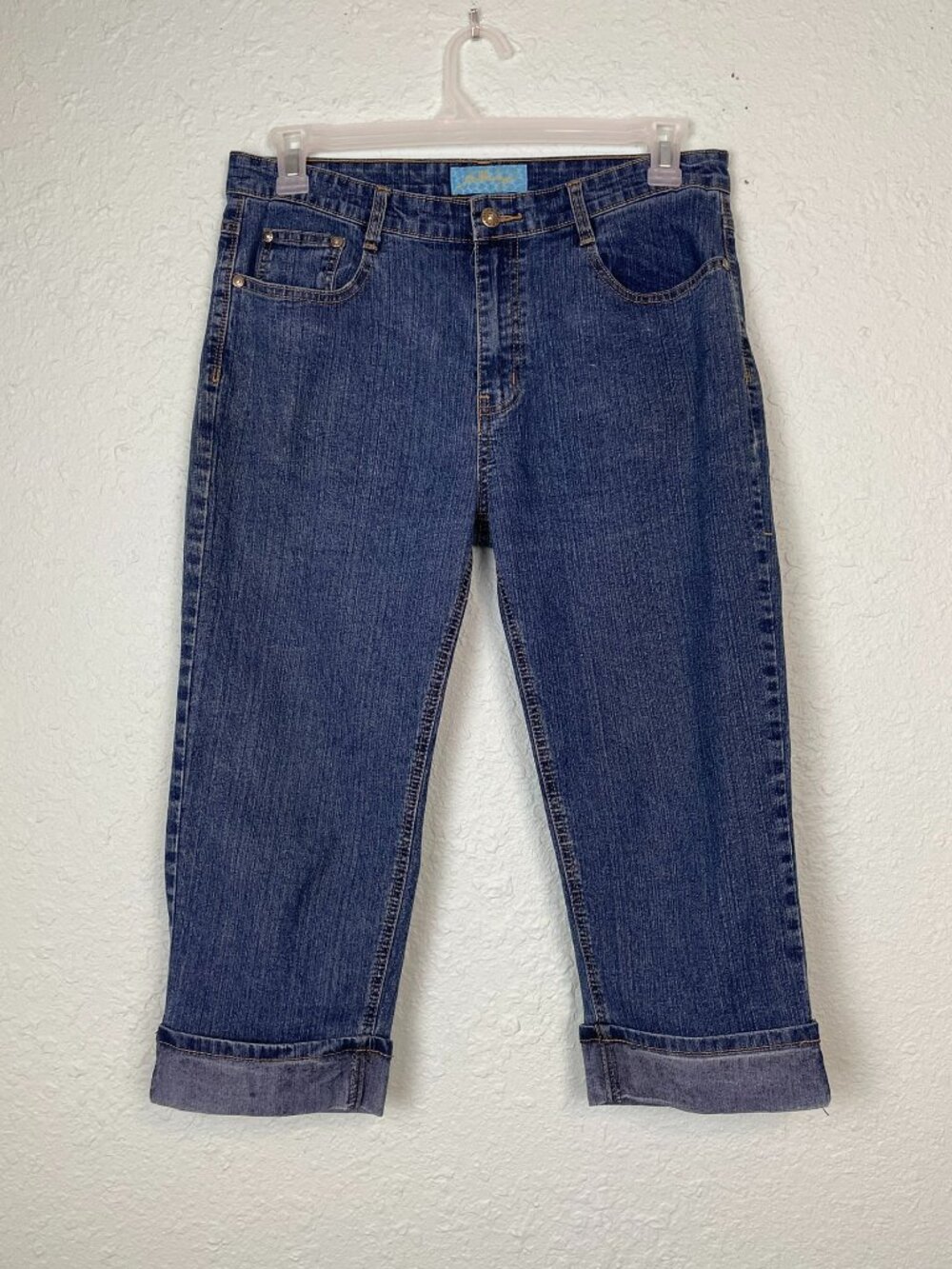 Y2K Jeanbay Embroidered Pockets  Denim Capris Rolled Hem Women's Size 12 (215)